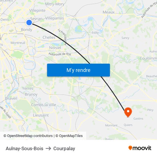 Aulnay-Sous-Bois to Courpalay map