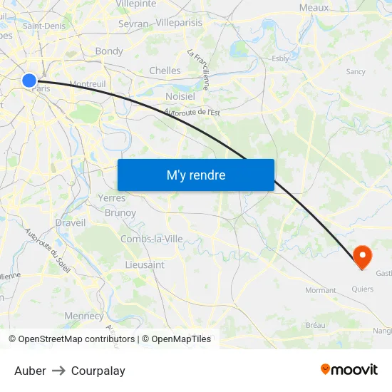 Auber to Courpalay map