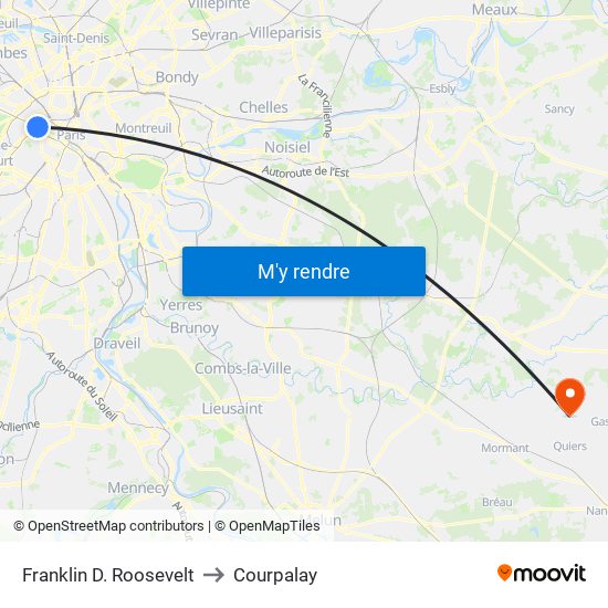 Franklin D. Roosevelt to Courpalay map