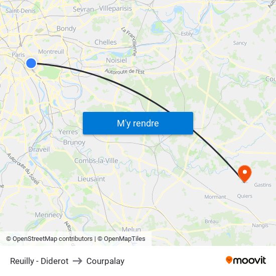 Reuilly - Diderot to Courpalay map