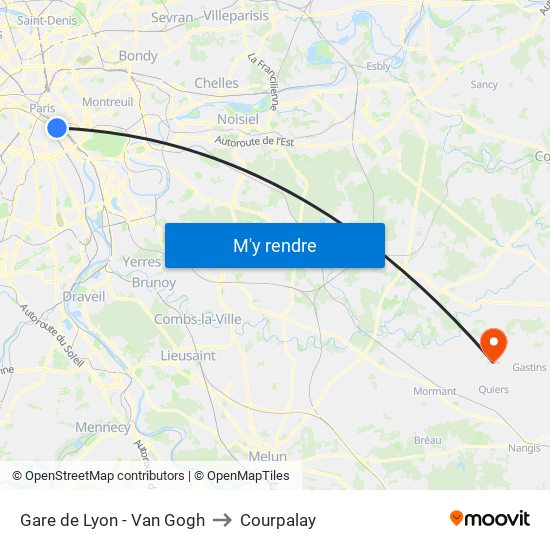 Gare de Lyon - Van Gogh to Courpalay map