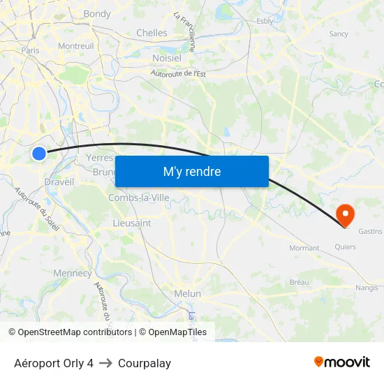 Aéroport Orly 4 to Courpalay map
