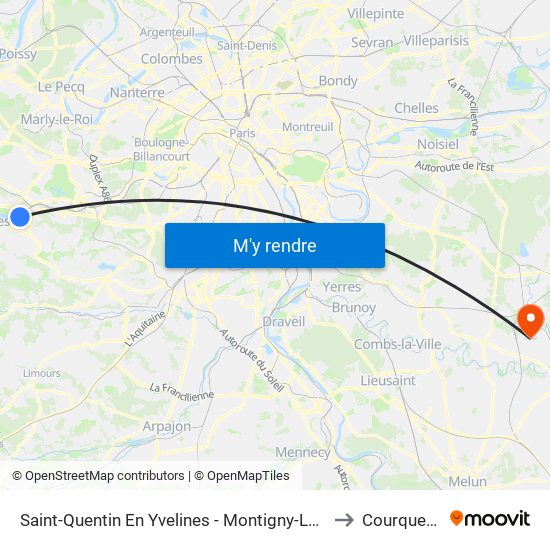 Saint-Quentin En Yvelines - Montigny-Le-Bretonneux to Courquetaine map