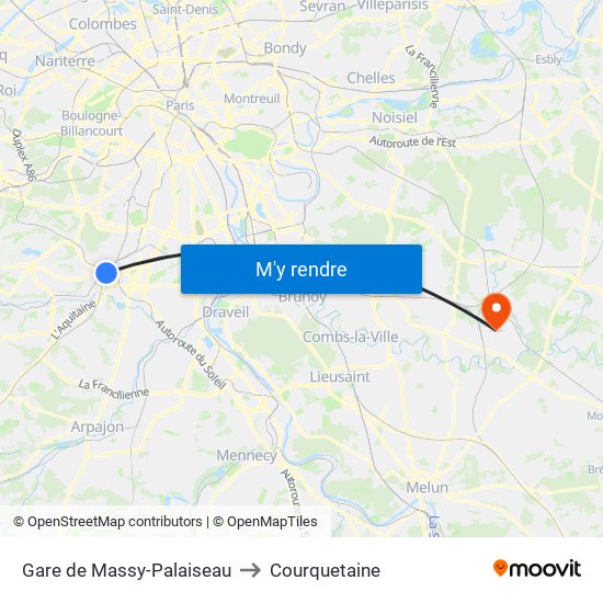 Gare de Massy-Palaiseau to Courquetaine map