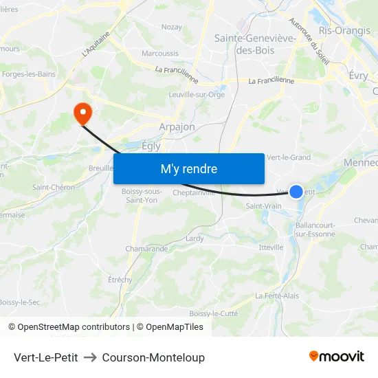 Vert-Le-Petit to Courson-Monteloup map