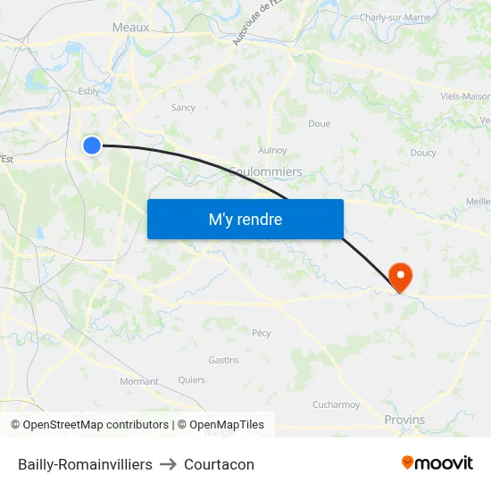 Bailly-Romainvilliers to Courtacon map
