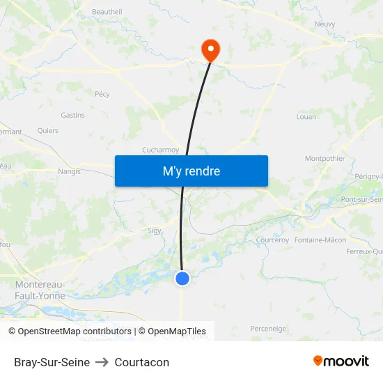 Bray-Sur-Seine to Courtacon map