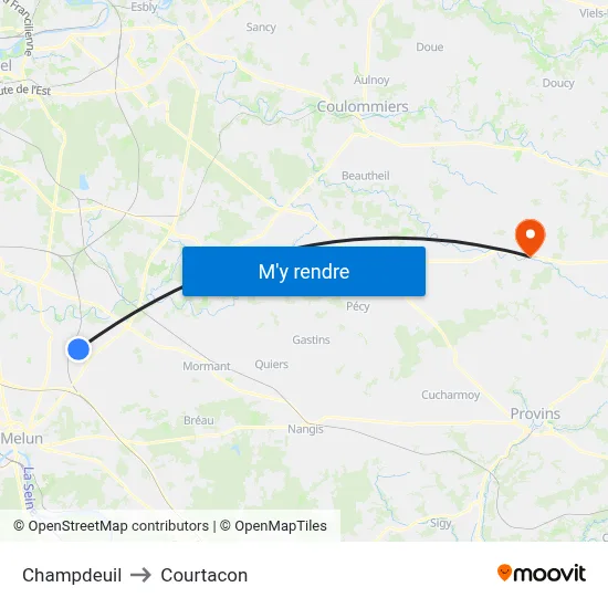 Champdeuil to Courtacon map