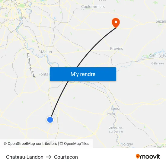 Chateau-Landon to Courtacon map