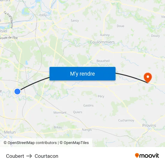 Coubert to Courtacon map