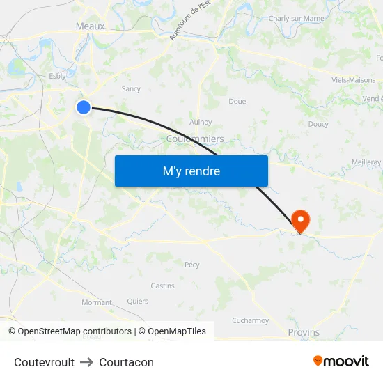 Coutevroult to Courtacon map