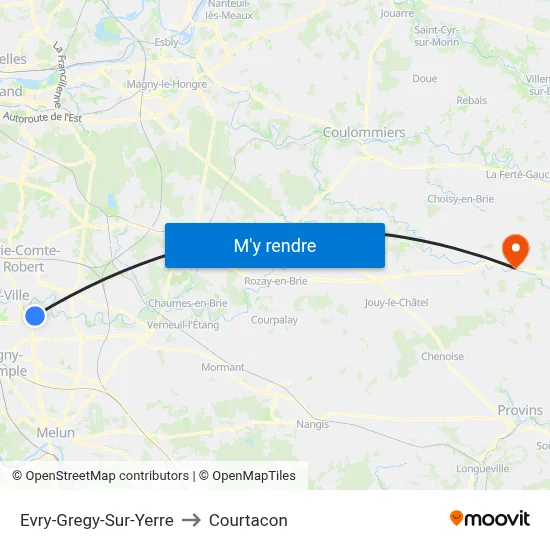 Evry-Gregy-Sur-Yerre to Courtacon map