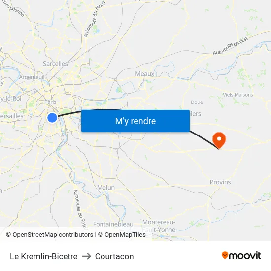 Le Kremlin-Bicetre to Courtacon map
