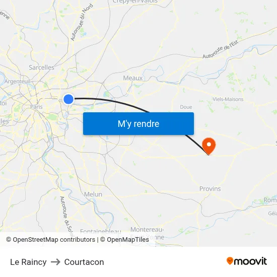 Le Raincy to Courtacon map