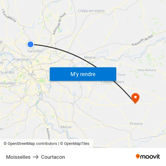 Moisselles to Courtacon map