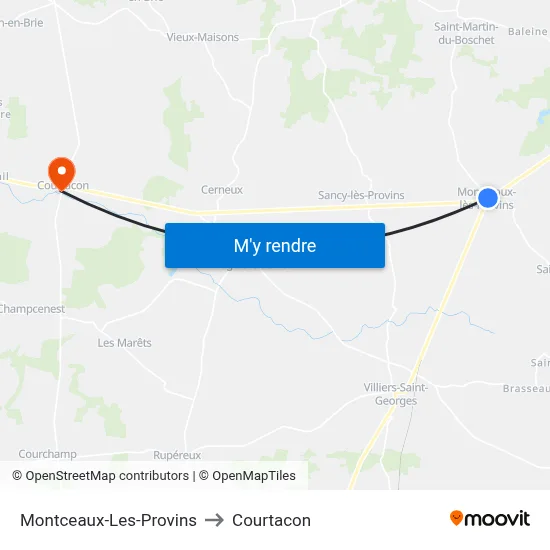 Montceaux-Les-Provins to Courtacon map