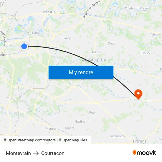 Montevrain to Courtacon map