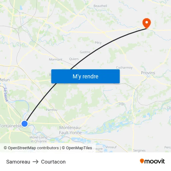 Samoreau to Courtacon map