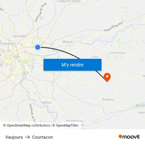 Vaujours to Courtacon map