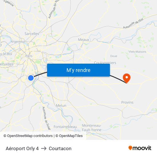 Aéroport Orly 4 to Courtacon map