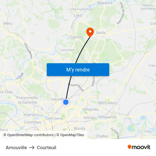 Arnouville to Courteuil map