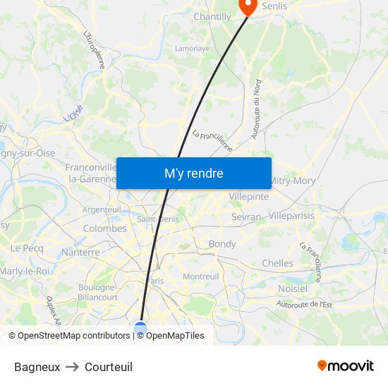 Bagneux to Courteuil map