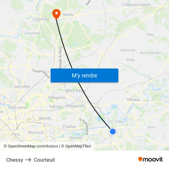 Chessy to Courteuil map