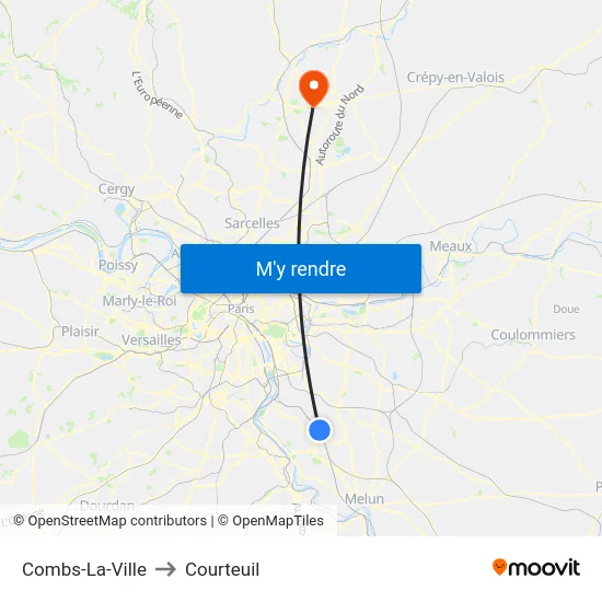 Combs-La-Ville to Courteuil map