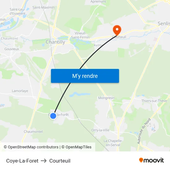 Coye-La-Foret to Courteuil map