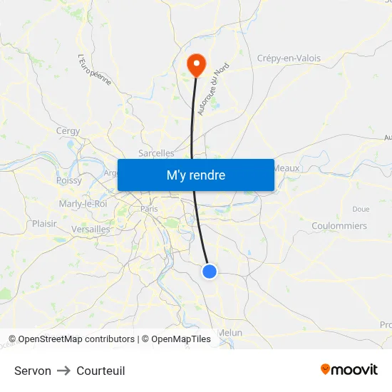 Servon to Courteuil map
