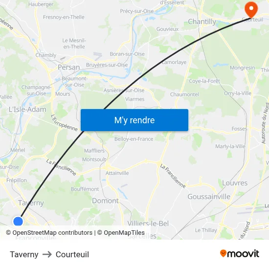Taverny to Courteuil map