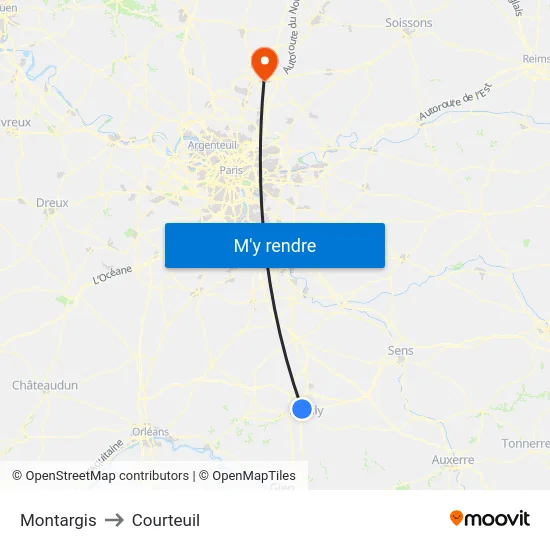 Montargis to Courteuil map