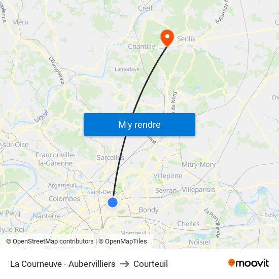 La Courneuve - Aubervilliers to Courteuil map