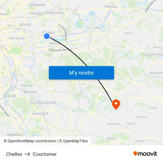 Chelles to Courtomer map