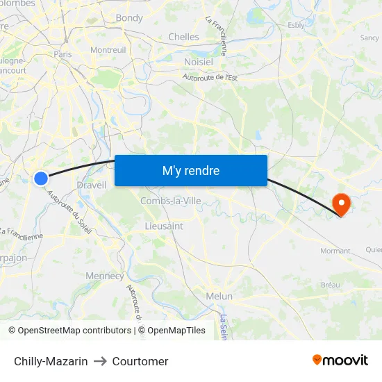 Chilly-Mazarin to Courtomer map