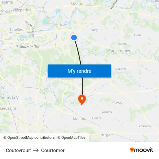 Coutevroult to Courtomer map