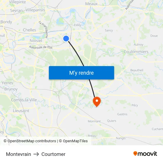 Montevrain to Courtomer map