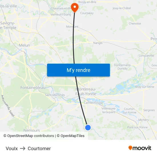 Voulx to Courtomer map
