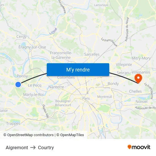 Aigremont to Courtry map