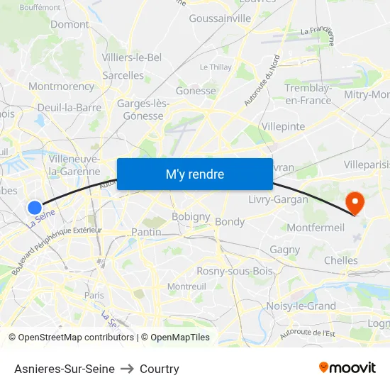 Asnieres-Sur-Seine to Courtry map