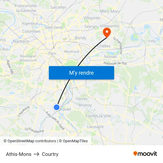 Athis-Mons to Courtry map