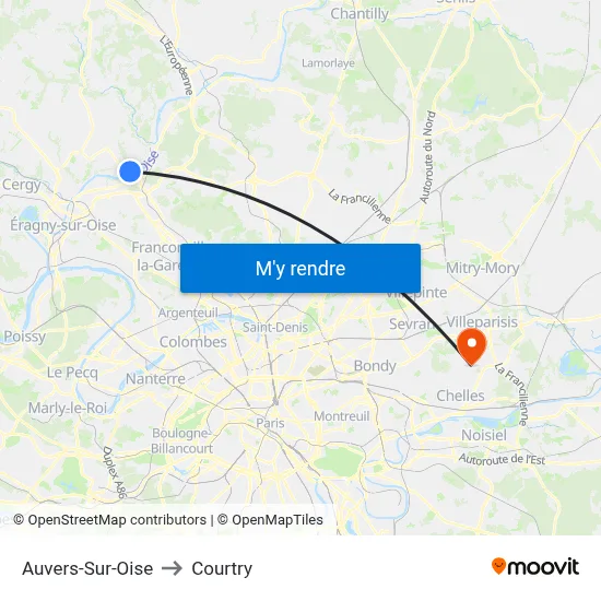 Auvers-Sur-Oise to Courtry map