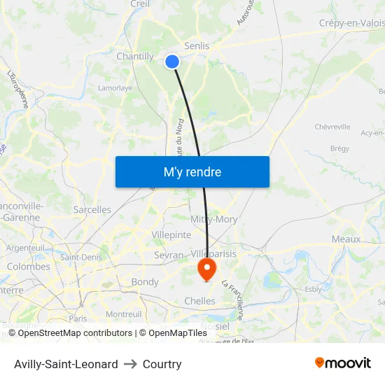 Avilly-Saint-Leonard to Courtry map
