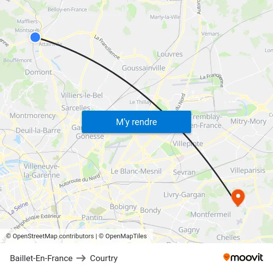 Baillet-En-France to Courtry map