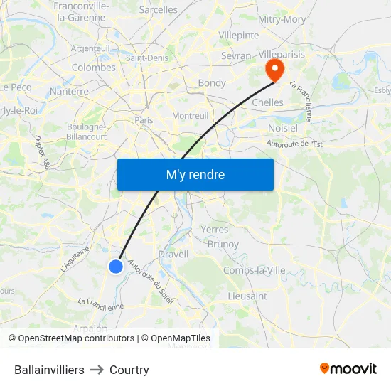 Ballainvilliers to Courtry map