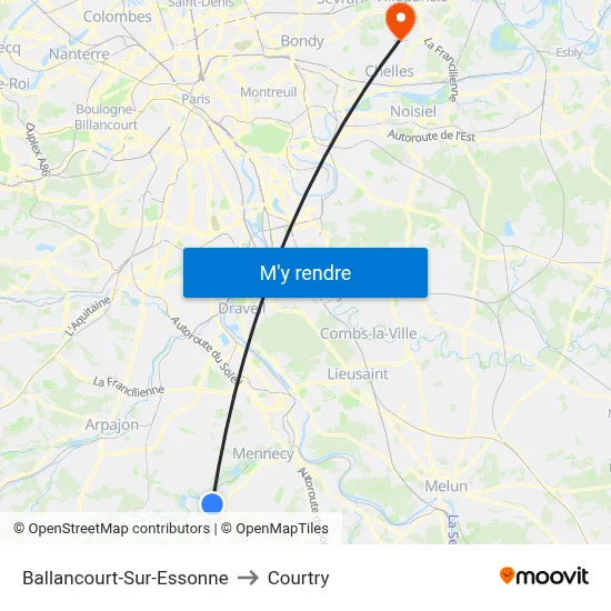 Ballancourt-Sur-Essonne to Courtry map