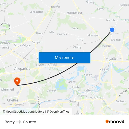 Barcy to Courtry map
