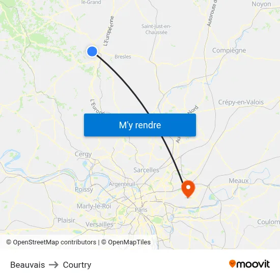 Beauvais to Courtry map