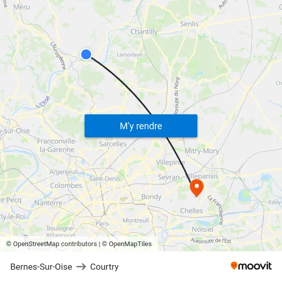 Bernes-Sur-Oise to Courtry map