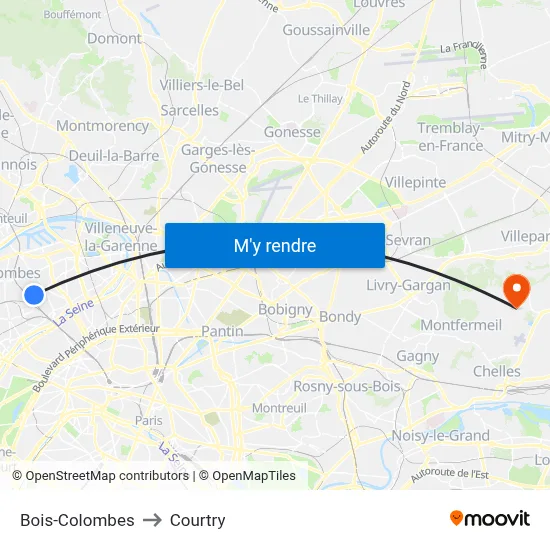 Bois-Colombes to Courtry map
